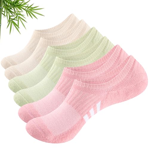 Image of Stoeury Bamboo No Show Trainer Socks for Womens 3 Pairs, Low Cut Non Slip Sports Socks, Breathable Summer Invisible Ladies Ankle Sock for Walking, Running and Daily Use, Multi UK 3-5