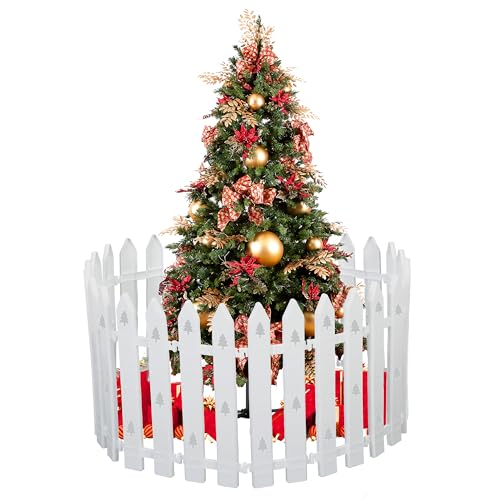40cm Fence for Christmas Tree,Extra Large 12pcs White Picket Fence for Chirstmas Tree,Plastic Christmas Tree Fence for Pets,Christmas Tree Fence for Kids,Craft Christmas Tree Patterns