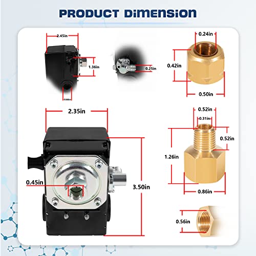 23474661-C Pressure Switch- W/Unloader Valve And On/Off Lever - 95-125 Psi - For Single Stage Ss5 Ss3 Air Compressor Part- For Compressor Without A Magnetic Starter #TOP6