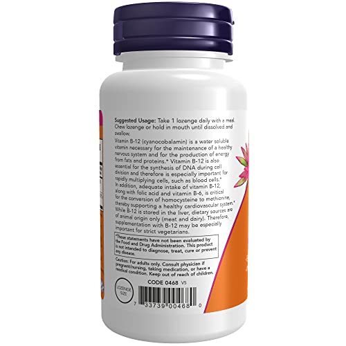 Now Supplements, Vitamin B-12 1,000 Mcg With Folic Acid, Nervous System Health*, 250 Chewable Lozenges #TOP2
