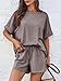 Womens Crew Neck Two Piece short Sets, Oversized Short Sleeve T-shirts Drawstring Shorts 2025 Two Piece Lounge Set (Khaki,M)