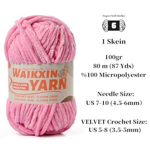 Image of (4 Deep Pink) 4 Pack Super Soft Fuzzy Chenille Chunky Yarn for Crocheting, 400g (350yds) Velvet Fluffy Amigurumi Yarn for Hand Knitting Baby Blankets Weaving Craft