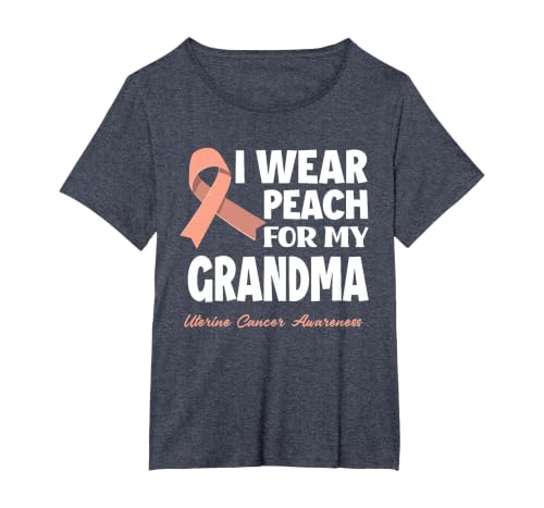 I Wear Peach for My Grandma Granny Uterine Cancer Awareness T-Shirt, Women's Plus, Heather Blue, 1X