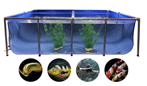 BOSWELL Aquarium Pool Pond with Transparent Clear Viewing Panel and Drain Valve, PVC Canvas with Steel Frame for | Ponds | Fish Tank | Koi | Goldfish | Display Show Tank (470 Gal -Black)