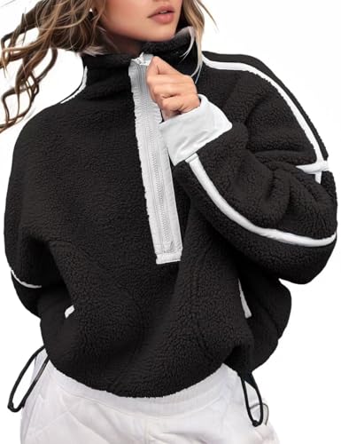 Kumufenc Womens Half Zip Pullover Sweatshirts Fashion Sherpa Fleece Jackets