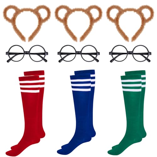Image of JTYKUYR 9Pcs Chipmunks Costumes Set-Chipmunk Ears Headband,Round Frame Glasses,Knee-High Socks for Halloween Cosplay Party