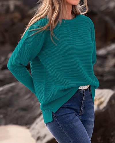 BTFBM Fall Sweaters for Women 2025 Casual Long Sleeve Sweater Striped Loose Fit Pullover Tops