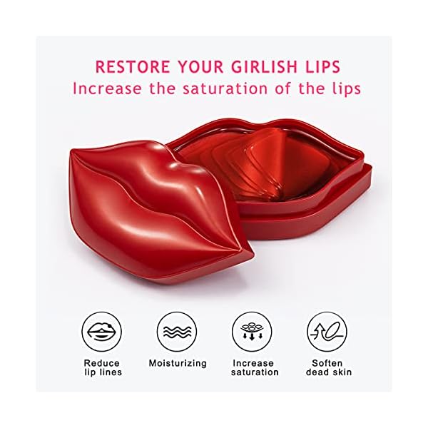 Lip-Masks-Collagen-Lip-Mask-20-Pcs-Lip-Mask-for-Dry-Lips-Lip-Masks-Skincare-Crystal-Lip-Pads-for-Moisturizing-Anti-Wrinkle-Anti-Aging-Firms-Hydrates-Lips-Red VEZE Lip Masks, Collagen Lip Mask 20 Pcs, Lip Mask for Dry Lips, Lip Masks Skincare, Crystal Lip Pads for Moisturizing, Anti-Wrinkle, Anti-Aging, Firms and Hydrates Lips Red