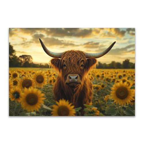 Tableau de vacas en el mar animal amusant toile murale jaune salon chambre 70x100