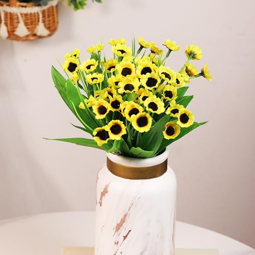 Image of Art Street Artificial Sunflower Mini Fake Flowers Bundles | Floral Arrangements| Bunch for Vase |Ideal for Home Decor| Table Placement Office Desk | Set of 2, (11 Inch, Yellow) (Vase Not Included)