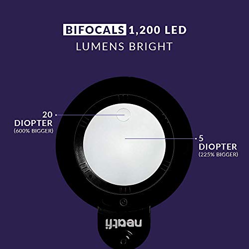 Neatfi 6” Xl Bifocals 1,200 Lumens Super Led Magnifying Lamp (Black) Bundle With Neatfi Floor Stand With 6 Wheels Rolling Base (Black) #TOP2