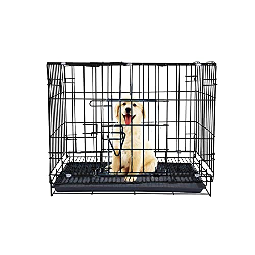 SLTO Plegable Duradero Cable Met�lico Jaula De Perro Multifunci�n F�cil De Montar Perrera del Caj�n Puerta Sencilla Interior Casa De Perro para Cachorros con Pl�stico Bandeja-Negro 50x35x42cm