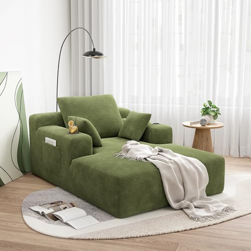 LIKIMIO 71.6' Oversized Chaise Lounge Chair Indoor, Corduroy Upholstered Sofa Chair Bed with Cup...