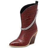  CHICMARK Bottes de cowboy pour femme avec bout pointu et talon compensé, rouge bordeaux, 37 EU