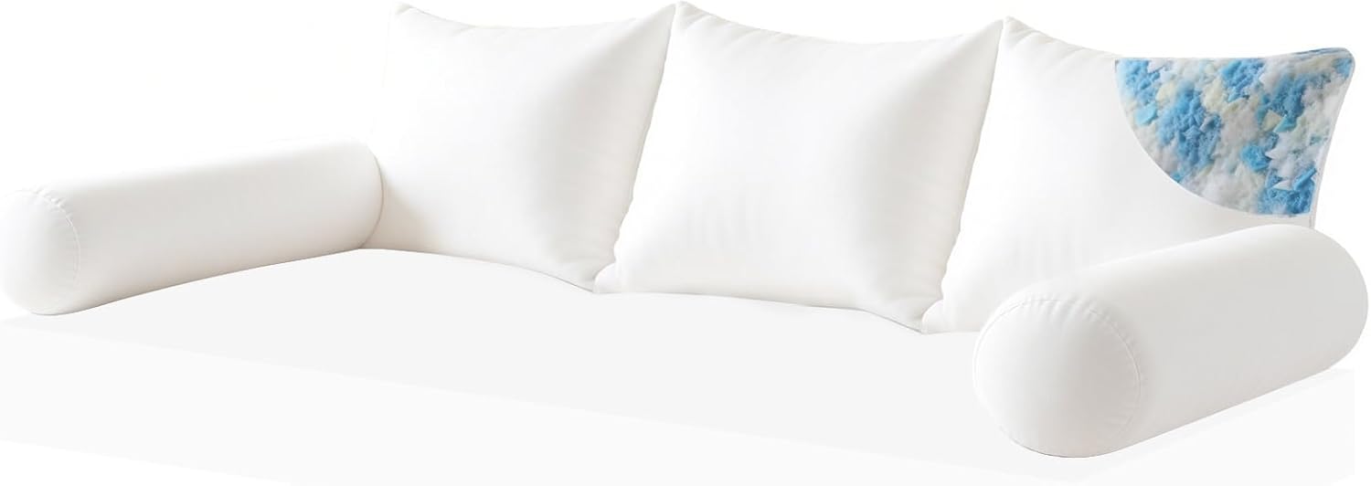 Twin Size Porch Swing Daybed Back Pillow & Bolster Cushion PP Cotton and Shredded Sponge Inserts for Outdoor Indoor.Insert ONLY (5, White, 24.5 * 20IN)