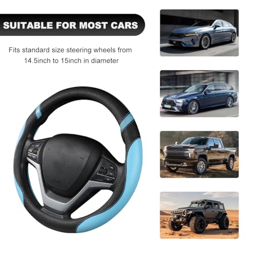 Image of Car Steering Wheel Cover, 15 Inch Premium Leather Breathable Non-Slip Wheels Wrap, Universal Auto Comfortable Steering Wheel Protector for SUV Truck Van, Car Accessories (Blue)