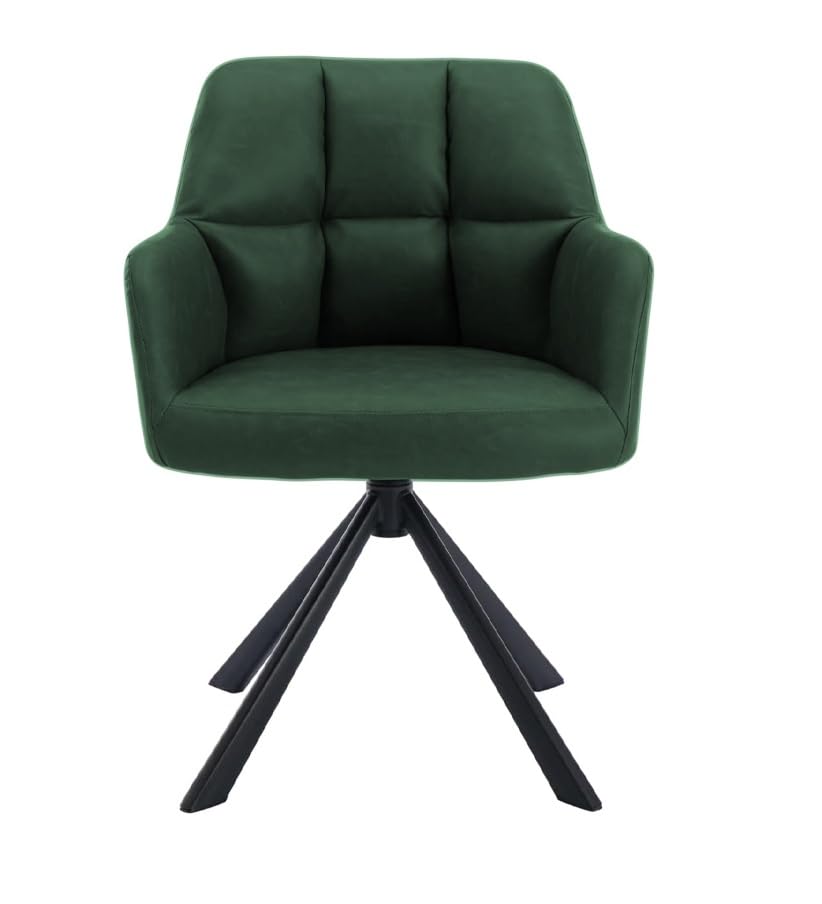 Image of Finch Fox Battle Modern 360 Swivel Mid-Back Arm Faux-Leather Study Upholstered Comfortable Metal Base Computer Office Desk Chair in Dark Green Color