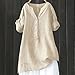 Aniywn White Shirts for Women Plus Size Short Sleeve Button V Neck Boho Blouses Comfy Casual Oversized Linen Beach Tunic Tops