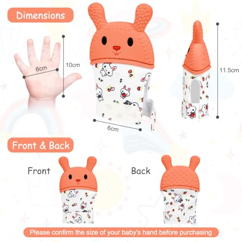 Image of 2Pack Silicone Teething Mitt, Rabbit Baby Teething Toy for 0-6 6-12 Months, Food Grade Silicone Infant Teething Mitten, BPA-Free Baby Chew Toys for Pain Relief, Sucking Needs