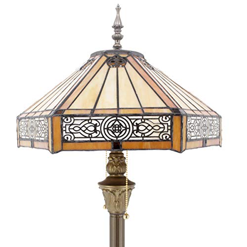 Werfactory Tiffany Floor Lamp Yellow Hexagon Stained Glass Mission Standing Reading Light 16X16X64 Inches Antique Pole Corner Lamp Decor Bedroom Living Room Home Office S011 Series #TOP5