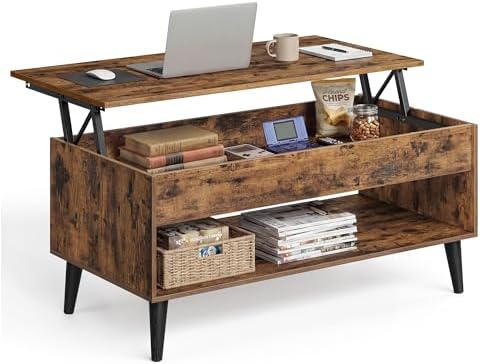VASAGLE Lift Top Coffee Table, Lift Tabletop Dining Table, Gas Sp...
