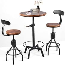 3 Pieces Bar Table Set Industrial Cafe Table with Chairs Vintage Breakfast Dining Table and Bar Stools for Kitchen Hallway