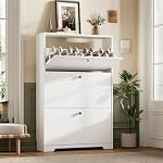 Nicetree Shoe Cabinet with 3 Flip Drawers, Narrow Shoe Organizer Cabinet, Freestanding Shoe Rack Cabinet, Morden Shoe Storage Cabinet for Entryway, Hallway, Foryer, White