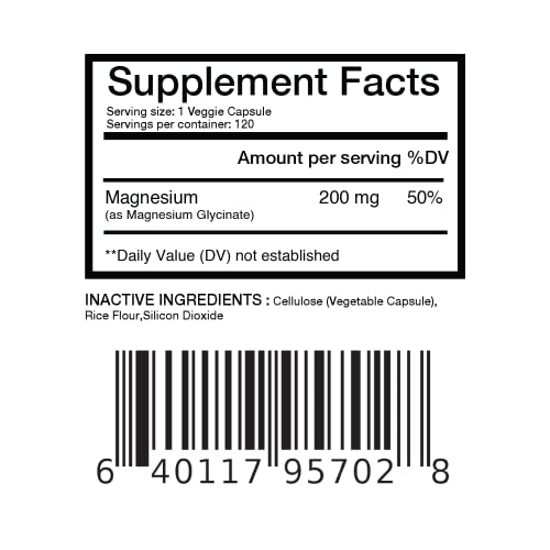 Magnesium Bisglycinate 200Mg High Absorption Chelated - 120 Vegan Capsules - Supports Hearth Health, Muscle Cramps, Bone Health, Positive Mood - Non-Gmo And Gluten Free Supplement By Balance Breens #TOP4