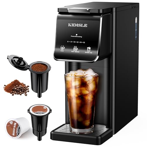 Image of KIDISLE Hot & Iced Single Serve Coffee Maker, K Cup Pod Coffee Maker Compatible with Grounds, Reusable Filter, 6–16oz Brew Sizes, Large 40oz Water Tank, Easy to Use, Black