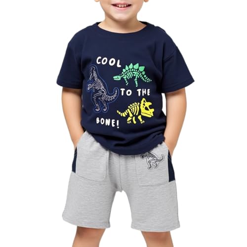 Image of Little Bitty Toddler Boy Clothes Boys Summer Outfits Cotton Short Sleeve T-Shirt & Shorts Set 2-7Yrs