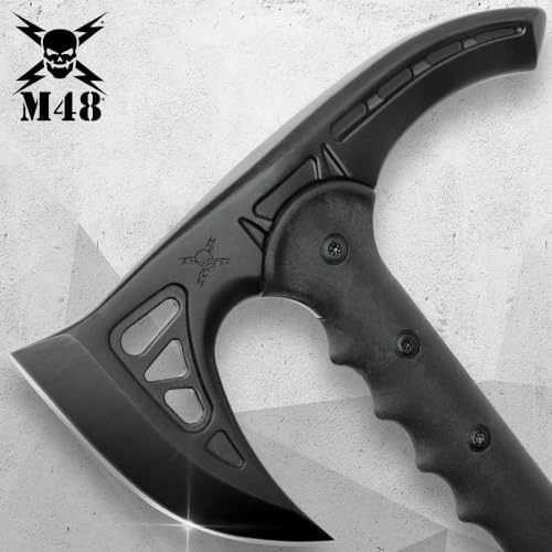 M48 Kommando Survival Axe Hiking Staff | Cast Stainless Steel Blade | Fiberglass Handle | Rubberized Blade Cover | Hiking and Camping | 37” Overall