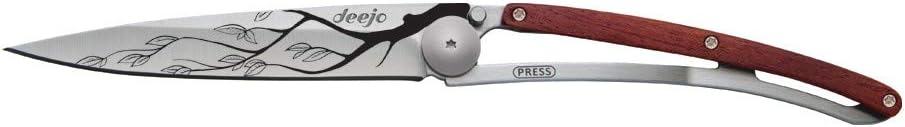 deejo - 37G Folding Pocket Knife with Belt Clip - Tree Design, 3.7-Inch Stainless Steel Blade, Coral Wood Handle - Lightweight Everyday Carry for Home, Work, and Outdoor Use