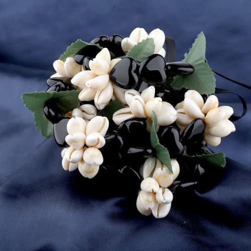 KUIYAI Hawaiian Kukui Nut Necklace with Chunky Heart-Shaped Beads Ribbon Tie Closure (30Shell-heartBlk) by KUIYAI - Image 4