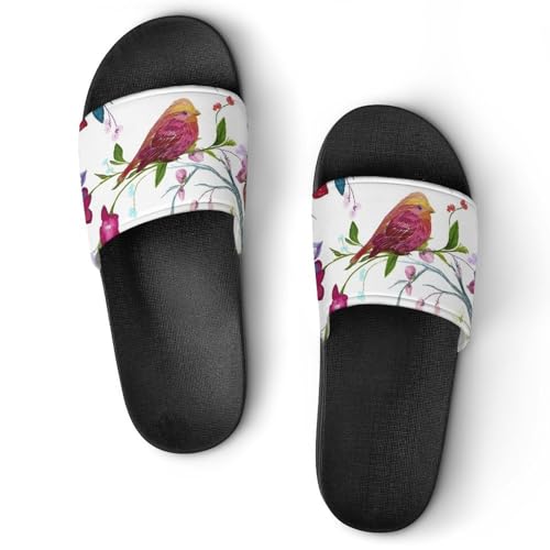 Claquettes Femme Oiseau et Fleur : Pantoufles de Bain Antidérapantes