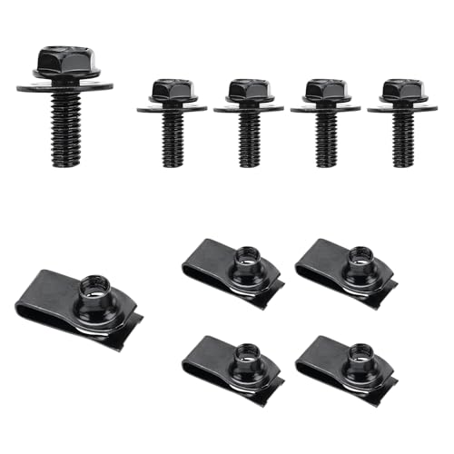 KVAEY 10 PCS Car Body Bolt & U-Nut Kit, Hex Screw U Nut Clip for Fender Bumper Hood Shield Panel Radiator, Universal Automotive Push Pull Metal Fastener Retainer, Car Accessories (10 PCS)