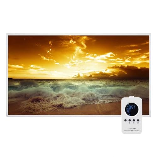 Hocosyme Infrarotheizung Bild 600W, 1-3 Min auf Betriebstemperatur bis 120 Grad - Kann an der Wandmontage, Deckenmontage - Geeignet für Schlafzimmer, Büro, Badezimmer- Mit Fernbedienung- Welle