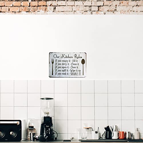 Grace Home Kitchen Rules Plaque Wall Decor Rustic Metal Tin Signs Posters Farmhouse Kitchen Rules Tin Sign Wall Decor, Funny House Decor Retro Poster Metal Tin Sign Country Decor, Iron Paint, Aluminum Sign 12X8-Inch #TOP5
