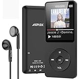 AGPTEK MP3 Player 16GB Bluetooth 5.0 mit Kopfhörer, 1.8 Zoll 70 Stunden Wiedergabezeit Digital Kinder MP3 Player FM Radio, bis 128G SD Karte, Schwarz