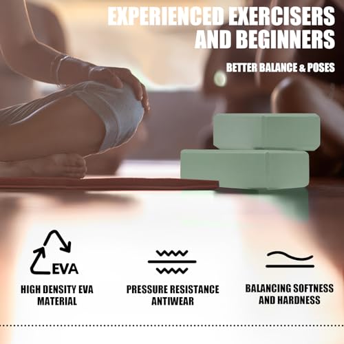 2 Pcs Yoga Blocks, 9\"x6\"x3\" EVA Foam Blocks Yoga Props for Pilates Stretching and Meditation Exercise Blocks Lightweight Yoga Essentials (Green, normal)