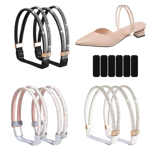 SKHAOVS 3 Pares Cordones de Tacón Alto para Mujer, Tacón Alto Zapatos Anti-Sueltos Cordones Antideslizante Tacón Alto Anti-Sueltos Zapatos Accesorios Hebilla Correa Cuero Decoración (3 Pares)