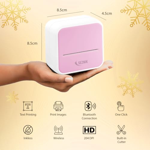 SEZNIK Mini Printer, Inkless, Thermal, Bluetooth, Portable Printer, Compatible with Android, iOS Mobile. 1 Year Warranty (MiniX-Pink-Gift) - Image 4