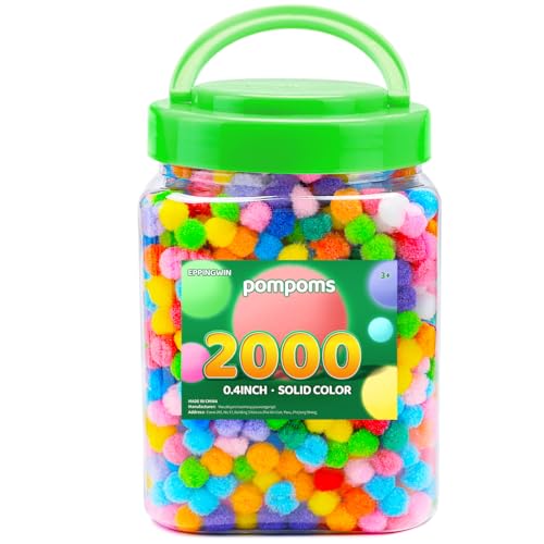 Eppingwin 2000PCS Multicolor Pom Poms, 0.4 Inch Soft Pompoms for Crafts, Assorted Colors 1CM Pompoms for Arts & Crafts DIY Projects