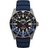 Timex Reloj para hombre Deep Water Reef de 41 mm, correa azul, esfera negra, caja de titanio