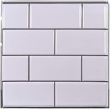 Self Adhesive White Wall Tile, 12x12 in. Faux Subway Tile 5