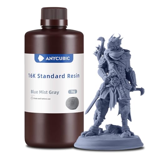 ANYCUBIC 16K 3D Printer Resin, Superior Precision & Low Shrinkage 3D Resin with Matte Finish, High Hardness, Low Odor, 405nm UV Resin for LCD DLP 3D Printers (Blue Mist Gray, 1kg)