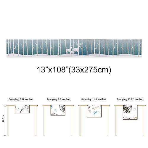 White Elks Forest, Table Runner-Cotton Linen-Long 13x108 Inch Dresser Scarves, Christmas Winter Snow Tablerunner for Kitchen Coffee/Dining/End Table Bedroom Home Living Room,Scarf Decor for Holiday
