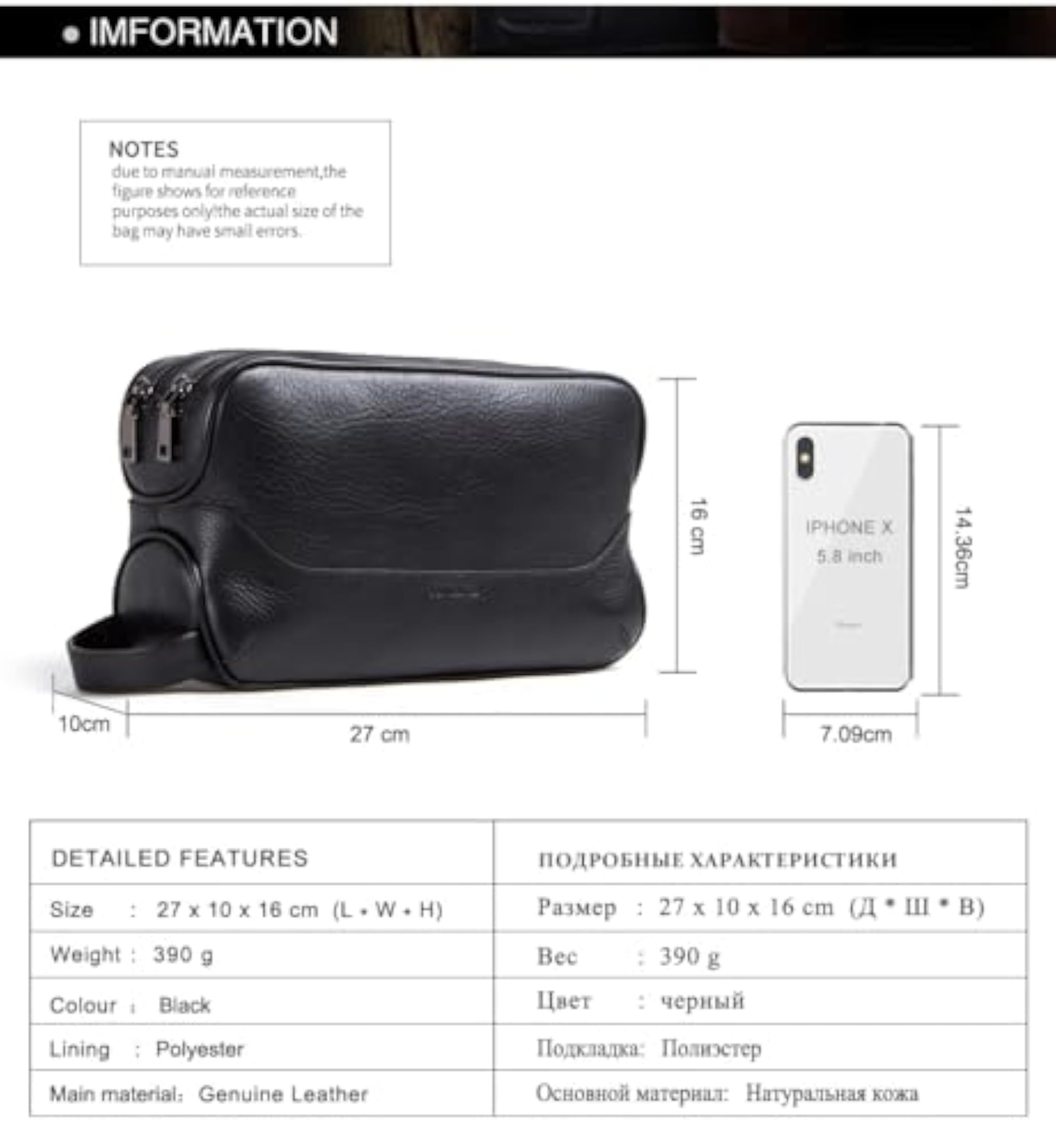 Sam's Crazy Horse Leather Double Zipper Dopp Kit