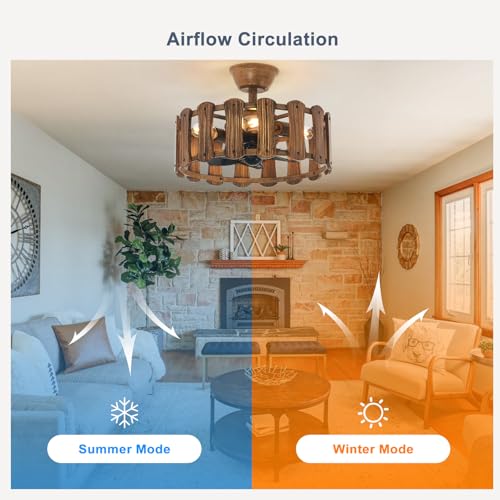 Image of Garwarm 18 inch Caged Ceiling Fan with Light & Remote,Small Farmhouse Fandelier