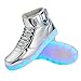 DIYJTS Kids LED Light Up Shoes, Fashion High Top LED Sneakers USB Rechargeable Glowing Luminous Shoes for Boys Girls Toddler Child Silver