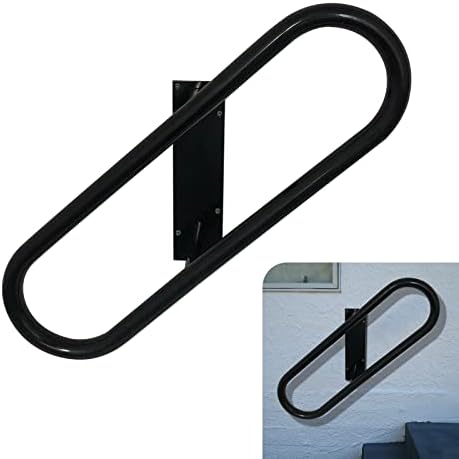Oval Wall Mount handrail for Outdoor Steps, Polished Black Railing for Porch, Garage, Door Entrance Stairs and Steps Against The Wall(Dia 1.25", Length 22.8", L)